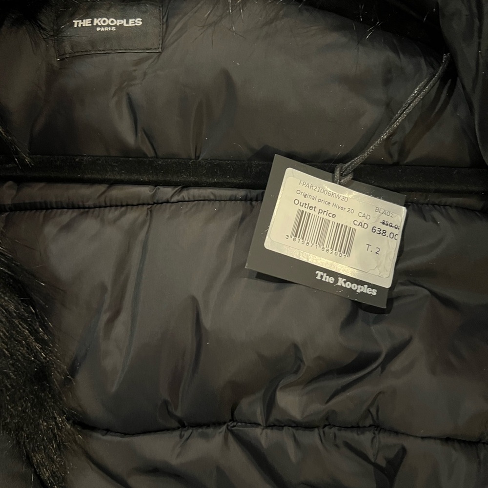 The Kooples Paris Black Faux Fur Hooded Puffer Parka Coat Size M Women’s NWT - Picture 6 of 11